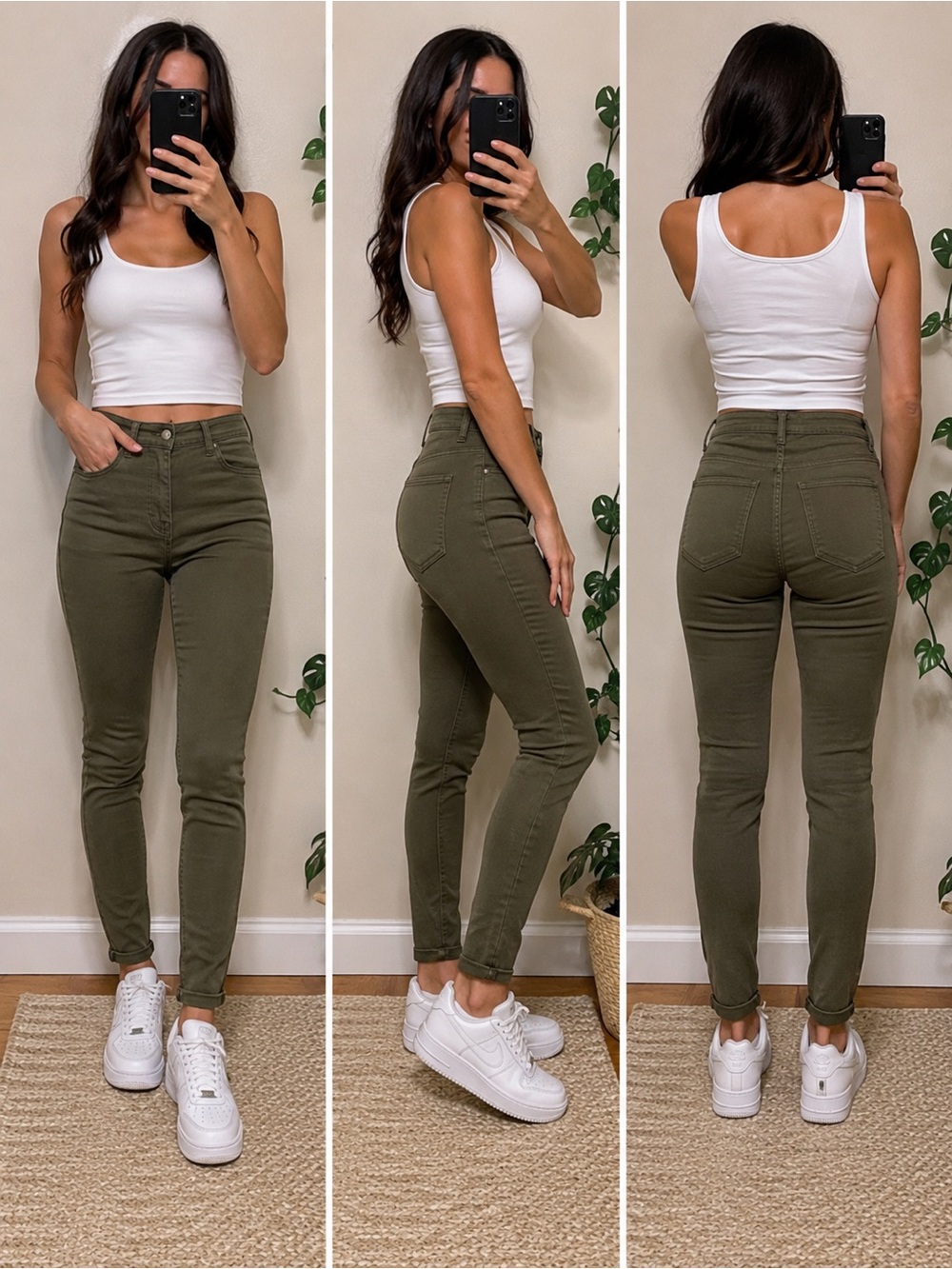 H&M Olive Green High Rise Skinny Jeans Size 2